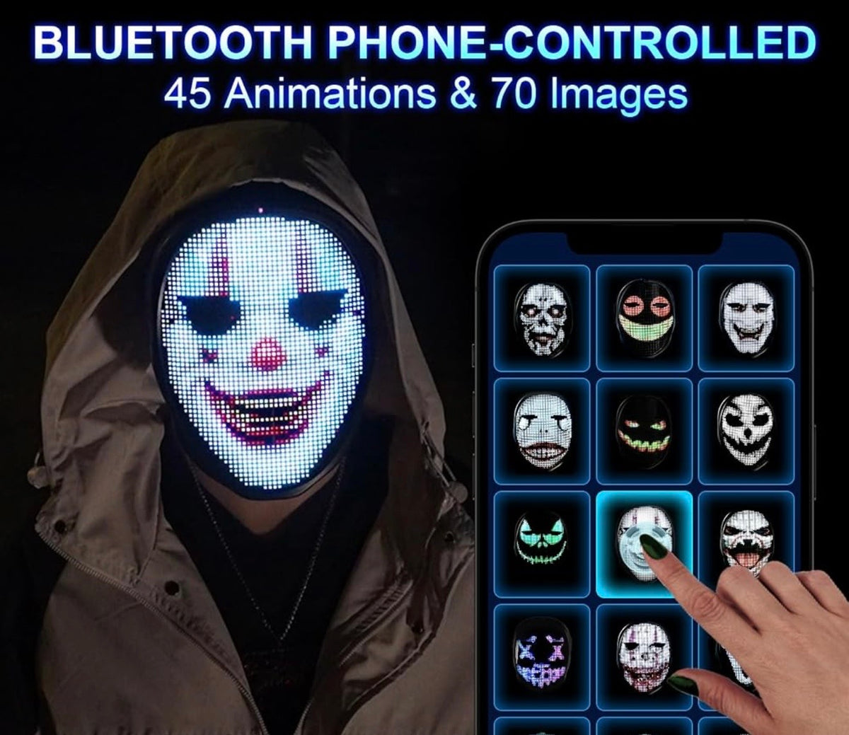 LED Mask with Gesture Sensing for Halloween Party Festival Performance Luminous Mask NEW Electronic Light up Mask