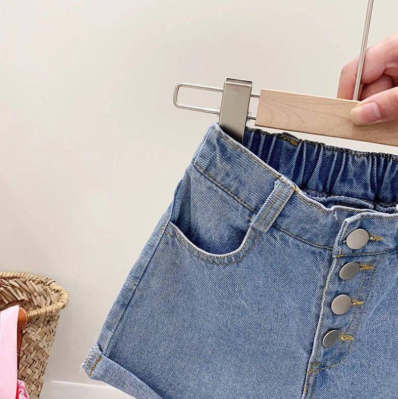 Children's Clothing Sets Striped Long-sleeved Shirt + Monogram Printed Vest+Denim Shorts 3pcs Clothes for Kids Girl 3 To 7 Years