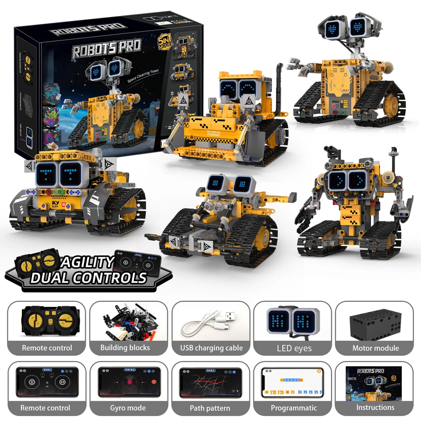 5-in-1 transforming robot model assembly toy, electric robot building blocks toys, educational toy, children's birthday gift.
