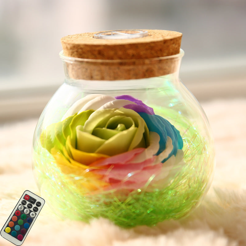 Rose Preserved Soap Flower Wishing light Bottle