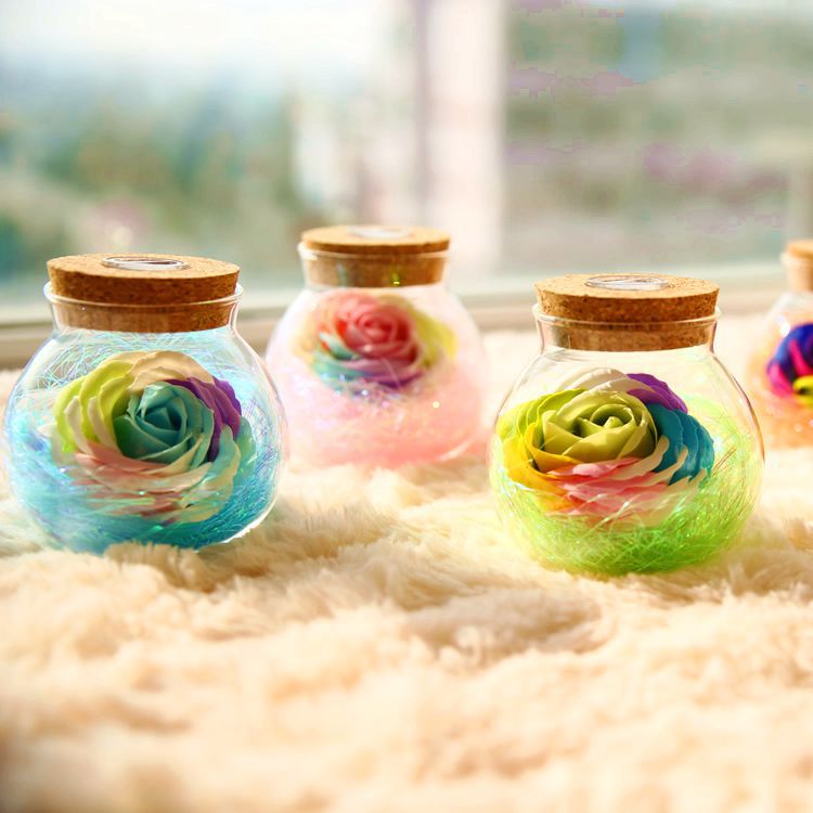 Rose Preserved Soap Flower Wishing light Bottle