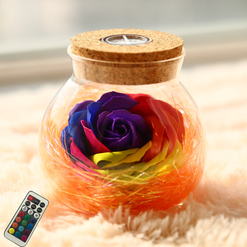Rose Preserved Soap Flower Wishing light Bottle