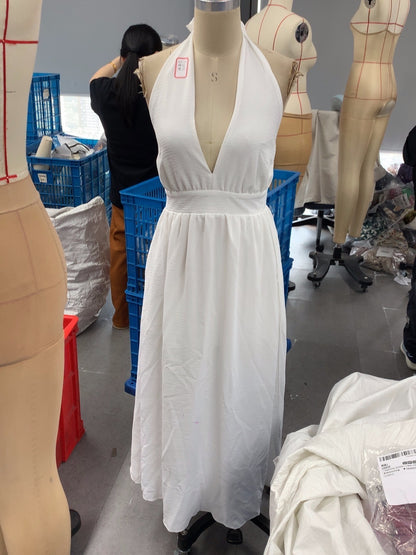 Women's Solid Color Halter Neck Off-Shoulder Dress