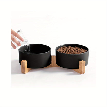 Non-Slip Ceramic Double Pet Food Bowl for Cats and Dogs - Prevents Spills and Slips, Easy to Clean and Durable