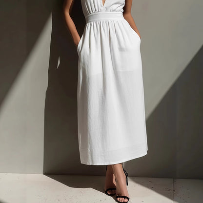 Women's Solid Color Halter Neck Off-Shoulder Dress