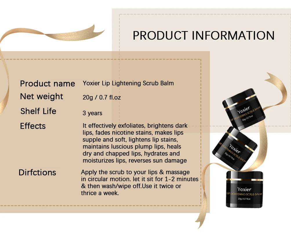 Lip Lightening Scrub Balm Lighten Pigmentation Remove Lip Lines Dead Skin Stains Moisturizing Nourish Brighten Black Lips 20g