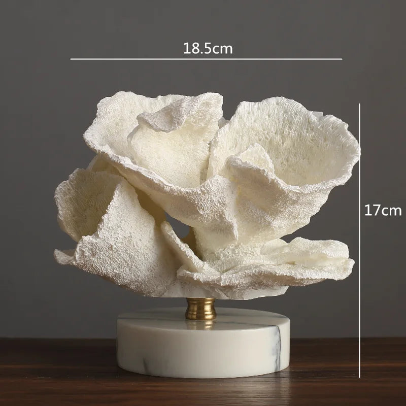 Creativity Resin Artificial Coral Handicraft Furnishings White Marble Base Home Decoration Simulation Animal