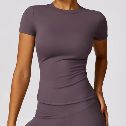 2024 Women Yoga Tops Quick Dry Sport Top Fitness Women Top Purple Solid Short Sleeve Outdoors Fitness Running Tops Gym T Shirt