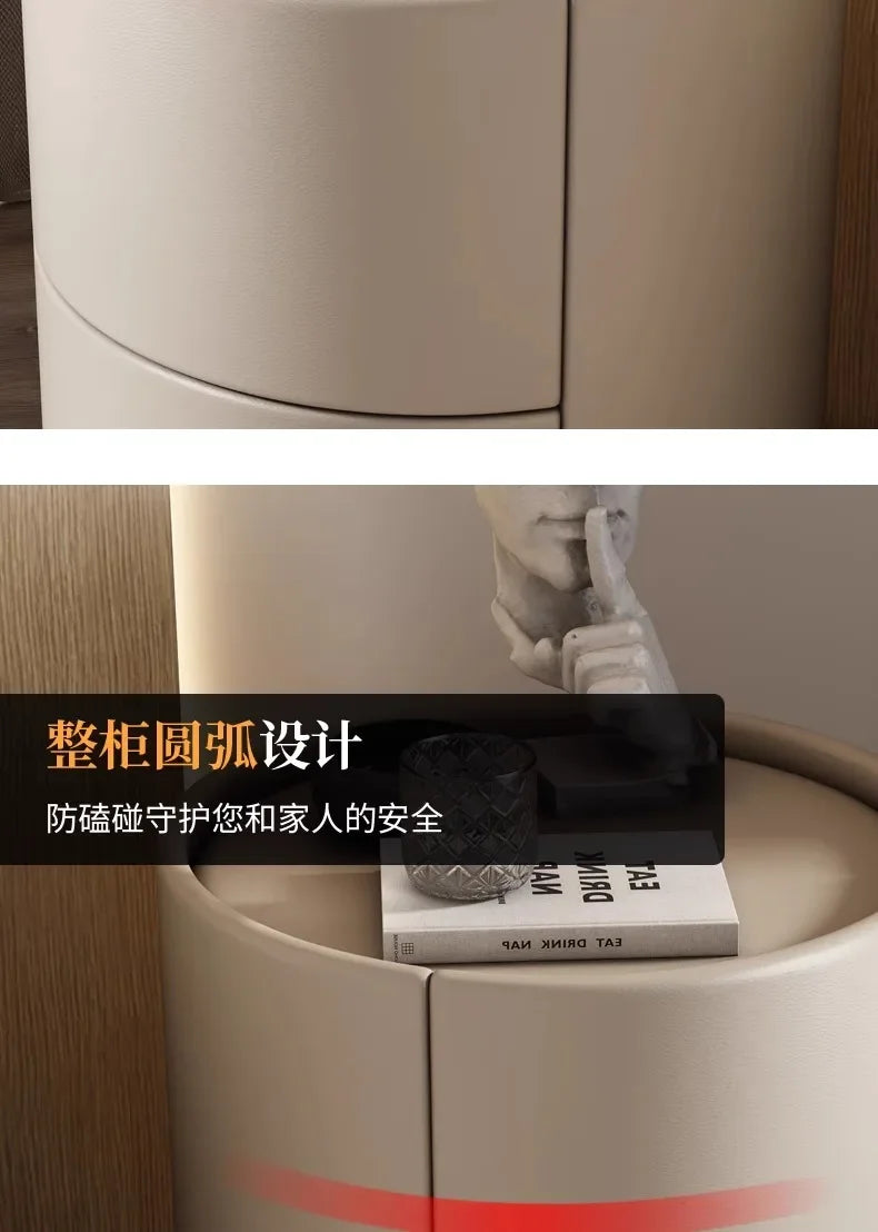 Home Living Room Sofa Side Cabinet, Creative Round Solid Wood Bedside Table, New Simple Modern Small Bedroom Storage Cabinet