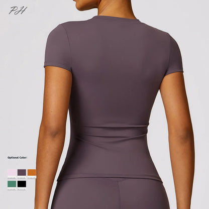 2024 Women Yoga Tops Quick Dry Sport Top Fitness Women Top Purple Solid Short Sleeve Outdoors Fitness Running Tops Gym T Shirt