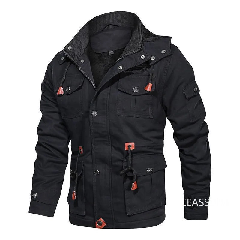 Men Winter Jackets Hooded Casual Down Jackets Military Coats Men Cotton Casual Fleece Long Jackets Male Outwear Tooling Jackets