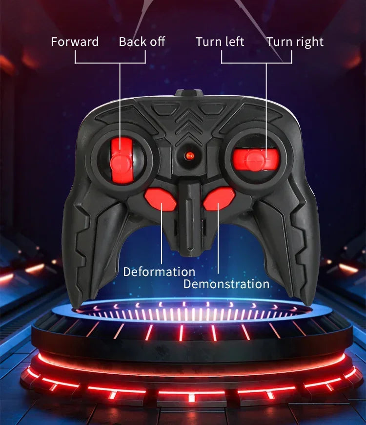 RC Transformer Car Robot Toy 1:18 Scale LED Light 2.4GHz One-Button Transformation 360° Rotating Drift Rechargeable Kids Gift