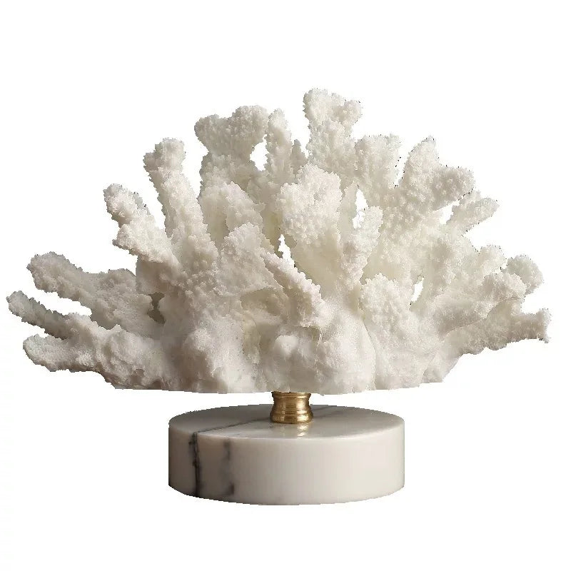 Creativity Resin Artificial Coral Handicraft Furnishings White Marble Base Home Decoration Simulation Animal