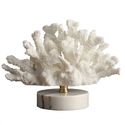 Creativity Resin Artificial Coral Handicraft Furnishings White Marble Base Home Decoration Simulation Animal