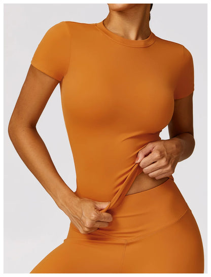 2024 Women Yoga Tops Quick Dry Sport Top Fitness Women Top Purple Solid Short Sleeve Outdoors Fitness Running Tops Gym T Shirt