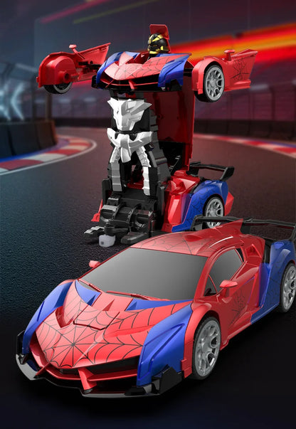 RC Transformer Car Robot Toy 1:18 Scale LED Light 2.4GHz One-Button Transformation 360° Rotating Drift Rechargeable Kids Gift