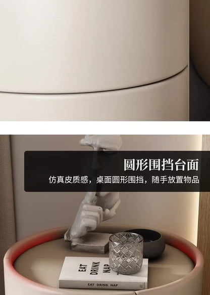 Home Living Room Sofa Side Cabinet, Creative Round Solid Wood Bedside Table, New Simple Modern Small Bedroom Storage Cabinet