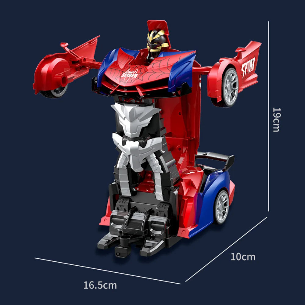RC Transformer Car Robot Toy 1:18 Scale LED Light 2.4GHz One-Button Transformation 360° Rotating Drift Rechargeable Kids Gift