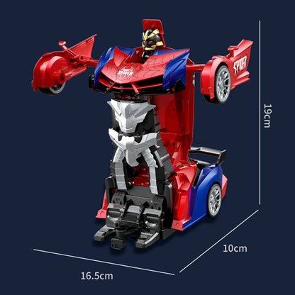 RC Transformer Car Robot Toy 1:18 Scale LED Light 2.4GHz One-Button Transformation 360° Rotating Drift Rechargeable Kids Gift