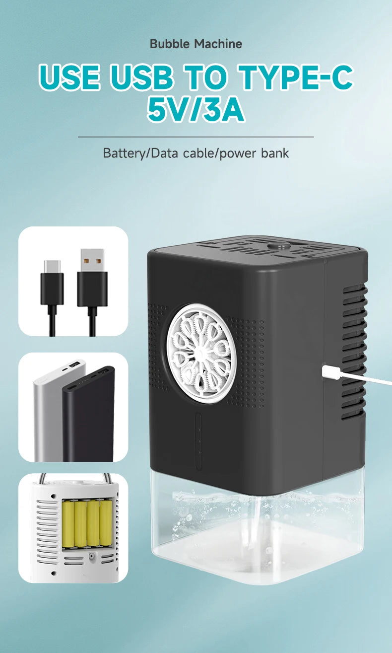 Highly durable, portable bubble generator with a large capacity of 400 ml – perfect for outdoor gatherings.