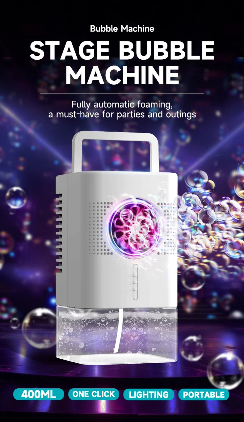 Highly durable, portable bubble generator with a large capacity of 400 ml – perfect for outdoor gatherings.