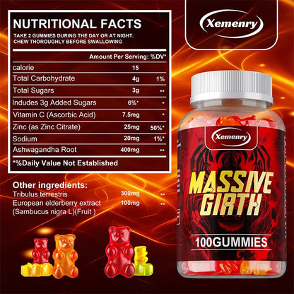 Massive Girth Gummies for Men - Men's Vitality Enhancer, Increase Size and Stamina, Boost Strength and Confidence