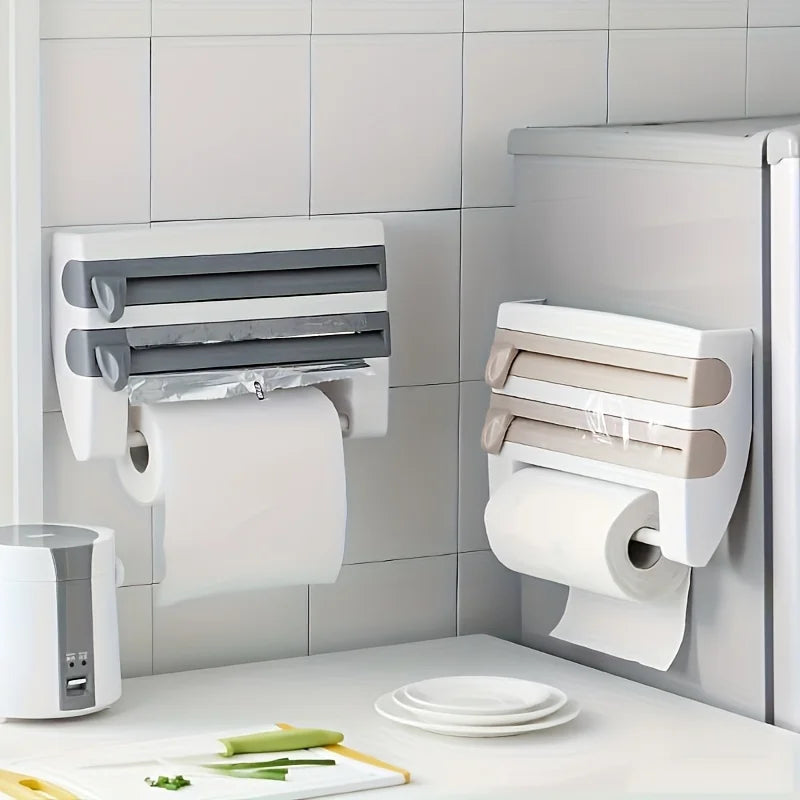 [Kitchen Organizer] Durable Wall-Mounted Kitchen Organizer | With Built-In Scissors And Aluminum Foil Dispenser