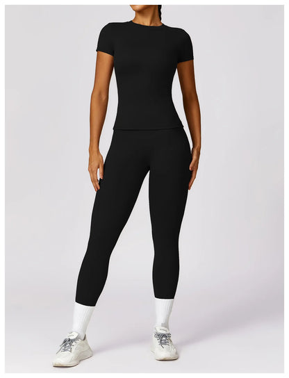 2024 Women Yoga Tops Quick Dry Sport Top Fitness Women Top Purple Solid Short Sleeve Outdoors Fitness Running Tops Gym T Shirt