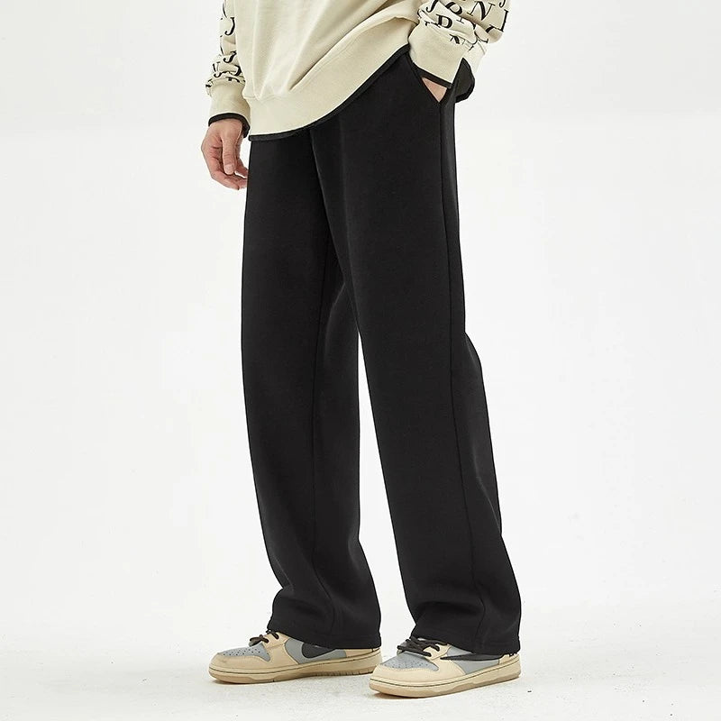 Men's Sweatpants  Spring and Autumn Wide-Leg Loose Fit Plus Size Gray Fleece Lined, Flowy Pure Cotton Straight Leg Casual Pants