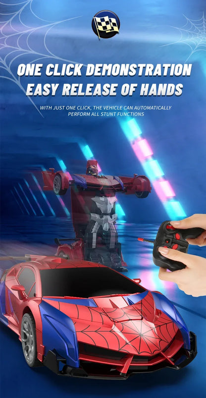RC Transformer Car Robot Toy 1:18 Scale LED Light 2.4GHz One-Button Transformation 360° Rotating Drift Rechargeable Kids Gift