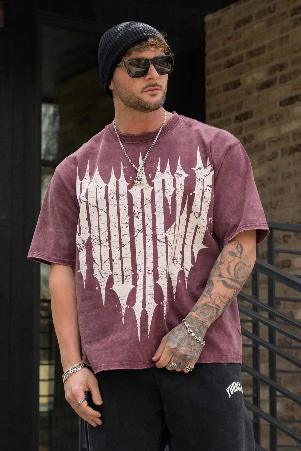YA Men's Joggers Oversized fallow T-Shirt Summer Sports Fitness Cotton printing Short Sleeve Gym Running Training Short sleeve