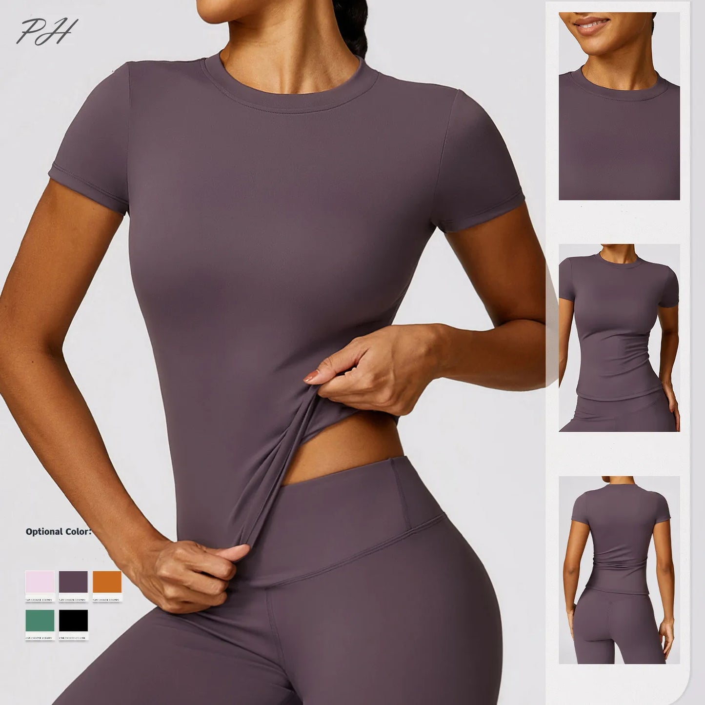 2024 Women Yoga Tops Quick Dry Sport Top Fitness Women Top Purple Solid Short Sleeve Outdoors Fitness Running Tops Gym T Shirt