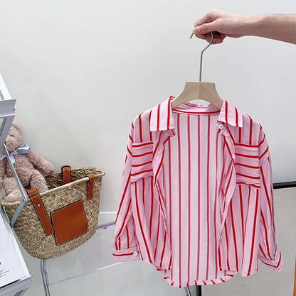 Children's Clothing Sets Striped Long-sleeved Shirt + Monogram Printed Vest+Denim Shorts 3pcs Clothes for Kids Girl 3 To 7 Years