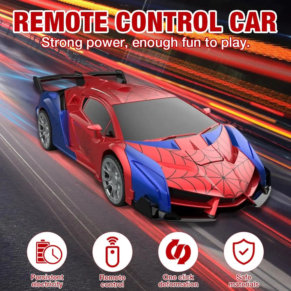 RC Transformer Car Robot Toy 1:18 Scale LED Light 2.4GHz One-Button Transformation 360° Rotating Drift Rechargeable Kids Gift
