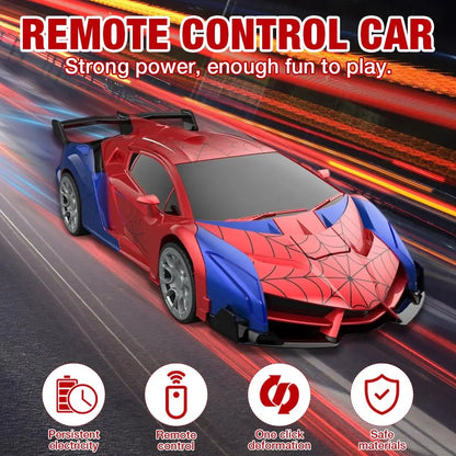 RC Transformer Car Robot Toy 1:18 Scale LED Light 2.4GHz One-Button Transformation 360° Rotating Drift Rechargeable Kids Gift