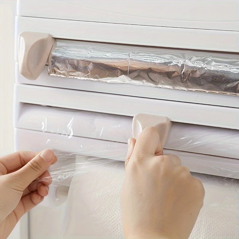 [Kitchen Organizer] Durable Wall-Mounted Kitchen Organizer | With Built-In Scissors And Aluminum Foil Dispenser