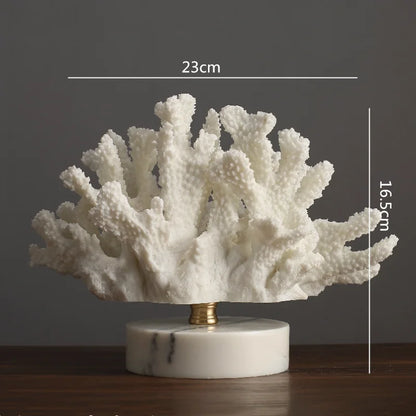 Creativity Resin Artificial Coral Handicraft Furnishings White Marble Base Home Decoration Simulation Animal