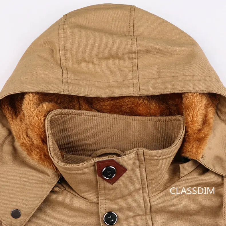 Men Winter Jackets Hooded Casual Down Jackets Military Coats Men Cotton Casual Fleece Long Jackets Male Outwear Tooling Jackets