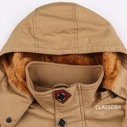 Men Winter Jackets Hooded Casual Down Jackets Military Coats Men Cotton Casual Fleece Long Jackets Male Outwear Tooling Jackets