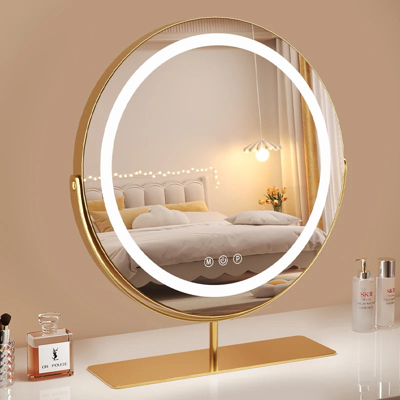 Living Room Wall Mirror Dressing Led Light Standing Vanity Mirror Circle Round Espejo Redondo Home Decoration Accessories
