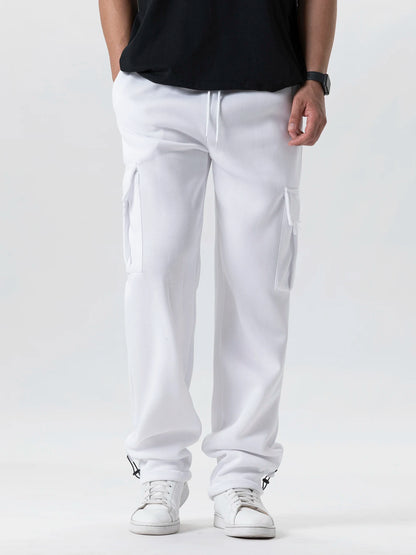 Mens Sweatpants Straight Fit Joggers for Sports and Streetwear Loose Oversized Drawstring Long Pants Men Multi-pocket Pants