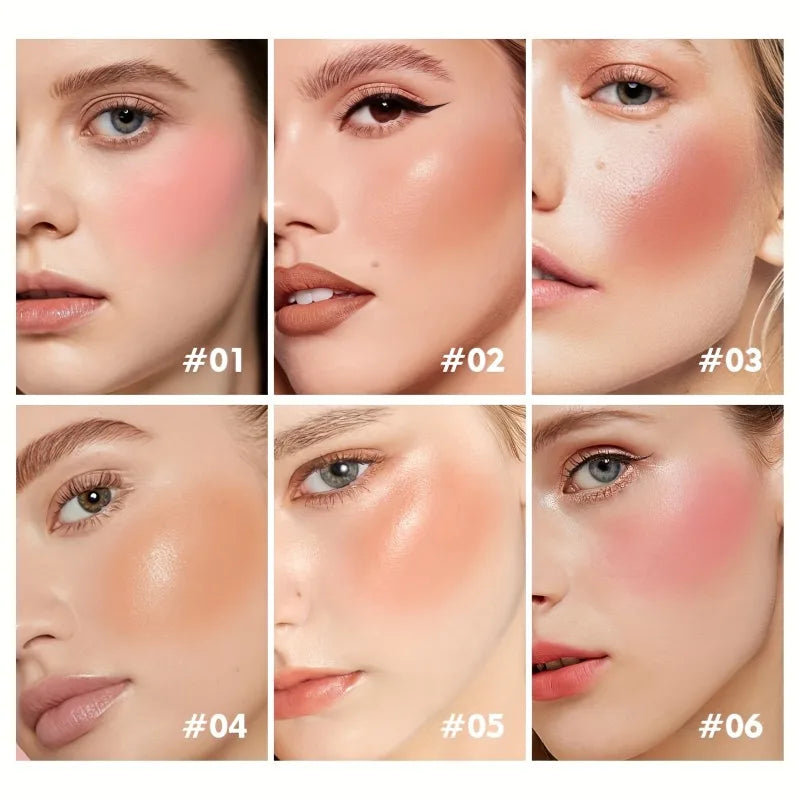 6-Shade Matte Blush Palette - Waterproof, Buildable Coverage for All Skin Tones, Enhances Natural Glow with Peach & Pink Shades