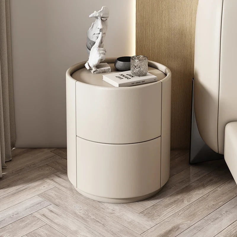 Home Living Room Sofa Side Cabinet, Creative Round Solid Wood Bedside Table, New Simple Modern Small Bedroom Storage Cabinet