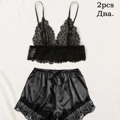 5 Pieces Women's Satin Sleepwear Pajama Set Robe Sexy Lingerie Bathrobe Lace Silk Night Dress Trousers Home Clothed Nightwear PJ