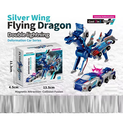 Transforming Dinosaur Car Toy, 2 Magnetic Cars Transform into Dinosaur Toys for Kids Toddler Fun Deformation Robot Dino Car Toys