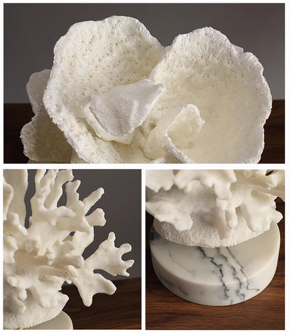Creativity Resin Artificial Coral Handicraft Furnishings White Marble Base Home Decoration Simulation Animal