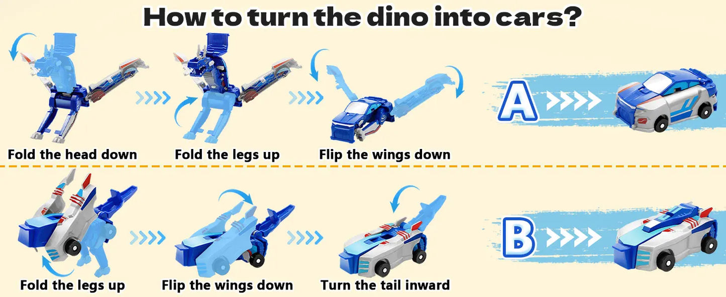 Transforming Dinosaur Car Toy, 2 Magnetic Cars Transform into Dinosaur Toys for Kids Toddler Fun Deformation Robot Dino Car Toys