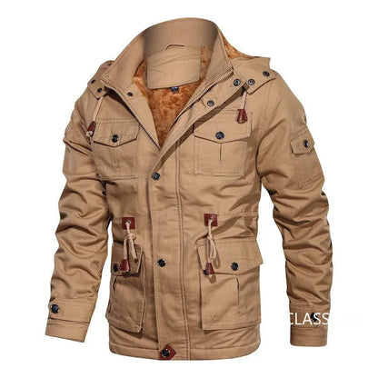 Men Winter Jackets Hooded Casual Down Jackets Military Coats Men Cotton Casual Fleece Long Jackets Male Outwear Tooling Jackets