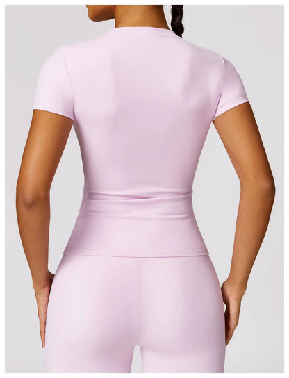 2024 Women Yoga Tops Quick Dry Sport Top Fitness Women Top Purple Solid Short Sleeve Outdoors Fitness Running Tops Gym T Shirt