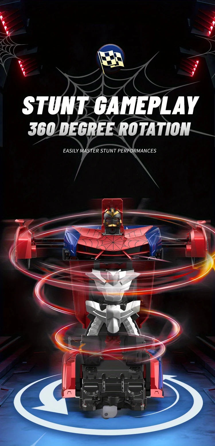 RC Transformer Car Robot Toy 1:18 Scale LED Light 2.4GHz One-Button Transformation 360° Rotating Drift Rechargeable Kids Gift